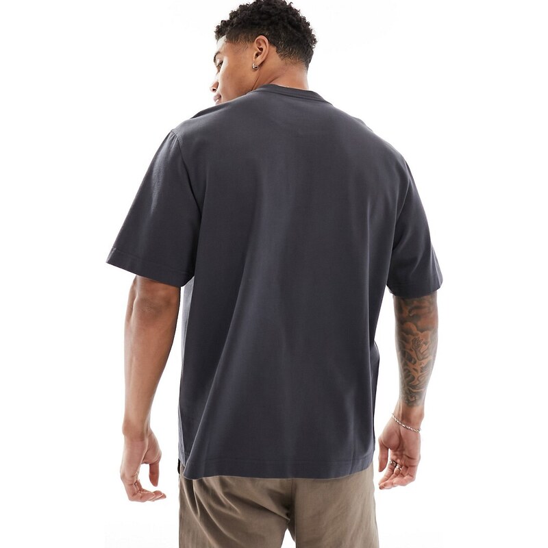 Abercrombie & Fitch - T-shirt serafino pesante color antracite con logo-Grigio