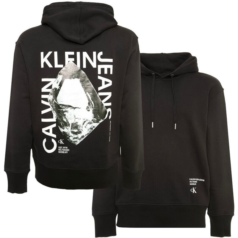 Calvin Klein Felpa nera con cappuccio taglio relaxed con logo grafico sulla schiena
