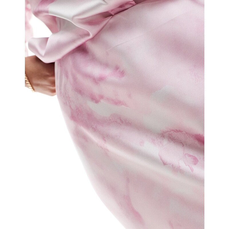 Style Cheat - Gonna lunga in raso rosa con stampa a macchie in coordinato-Multicolore