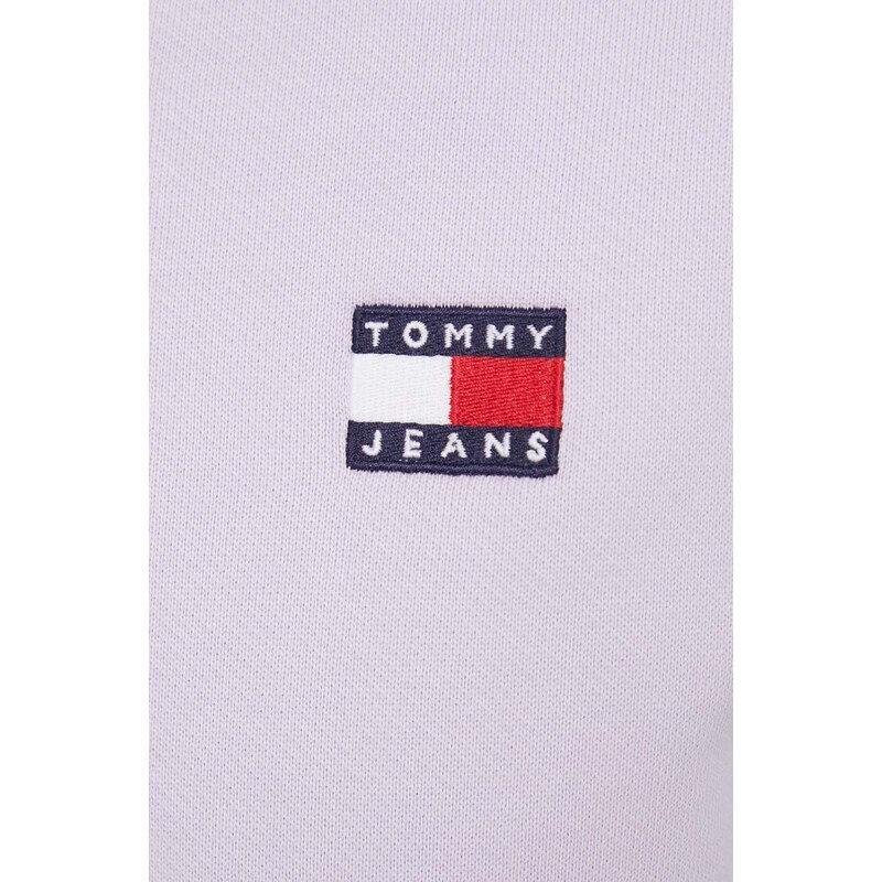 Tommy Jeans felpa in cotone donna colore violetto con cappuccio con applicazione
