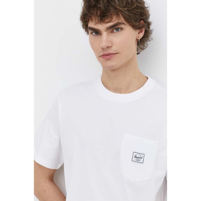 Herschel t-shirt in cotone uomo colore bianco