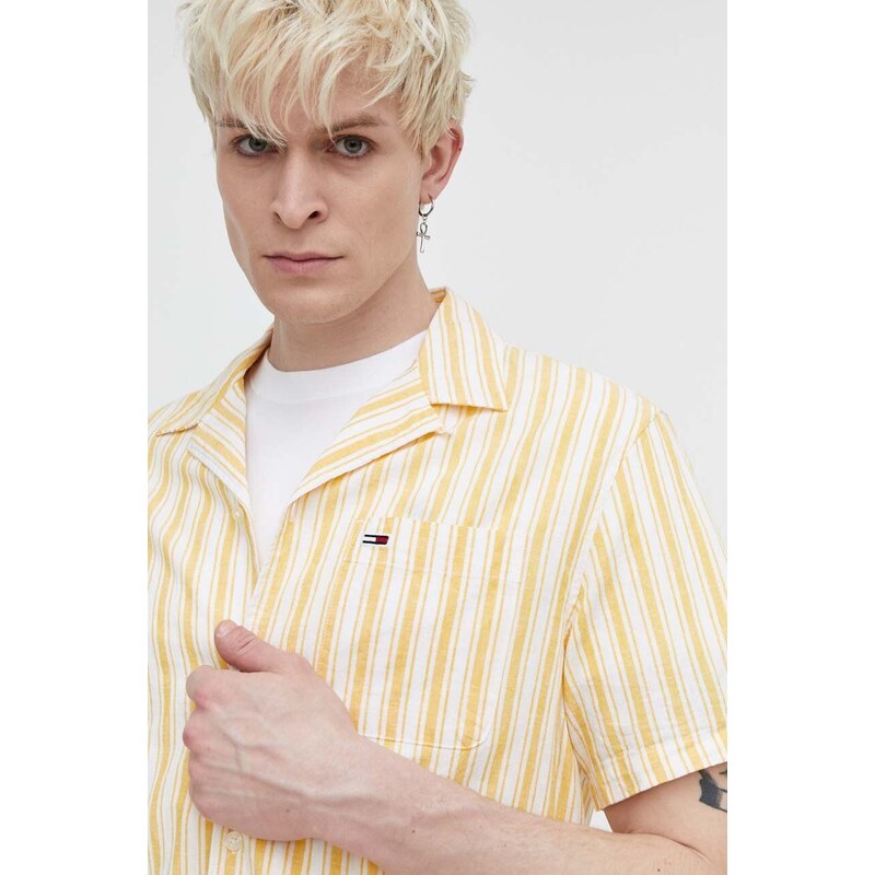 Tommy Jeans camicia in lino misto colore giallo