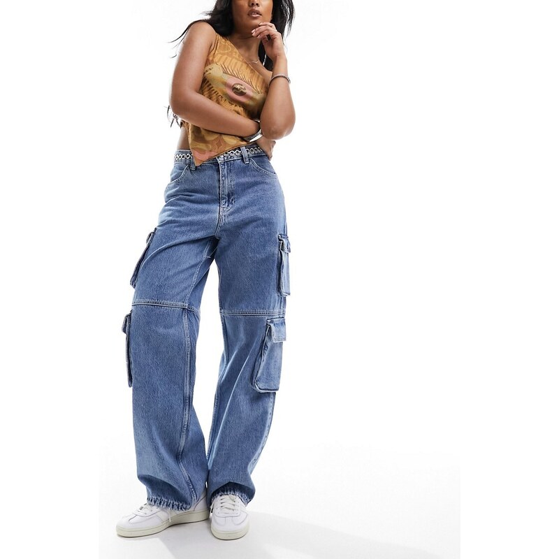 Dr Denim - Donna - Jeans dritti stile cargo a vita alta vestibilità comoda lavaggio rétro blu
