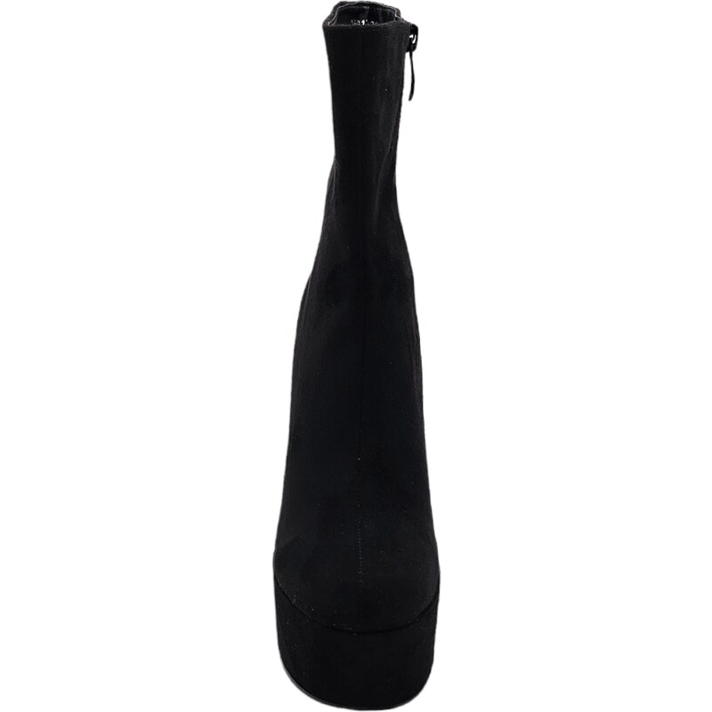 Malu Shoes Tronchetto donna stivaletto camoscio nero punta tonda tacco 12cm plateau 5cm con zip effetto calzino al polpaccio