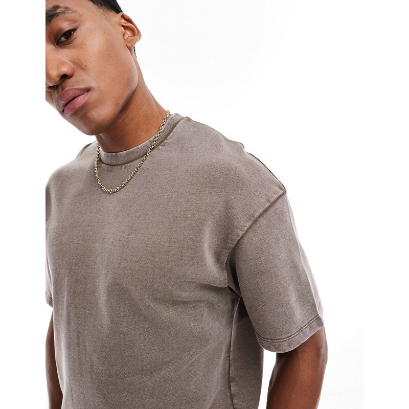 ADPT - T-shirt della tuta oversize beige slavato in coordinato-Neutro