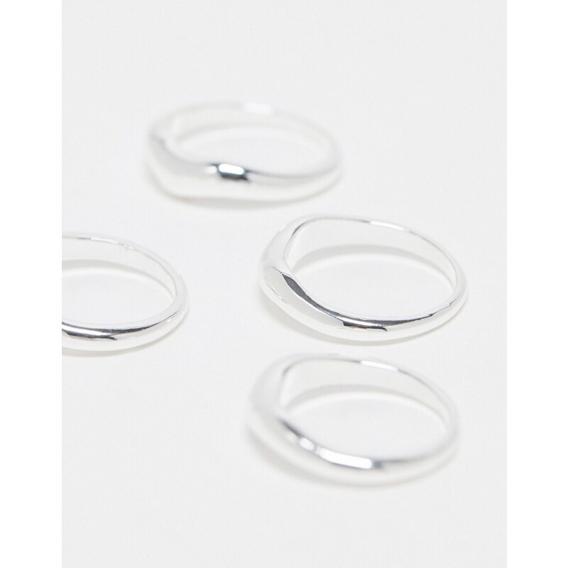 Topshop - Remy - Confezione da 4 anelli placcati argento con design a forcella effetto metallo fuso
