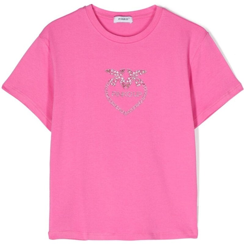 PINKO UP T-shirt rosa logo strass