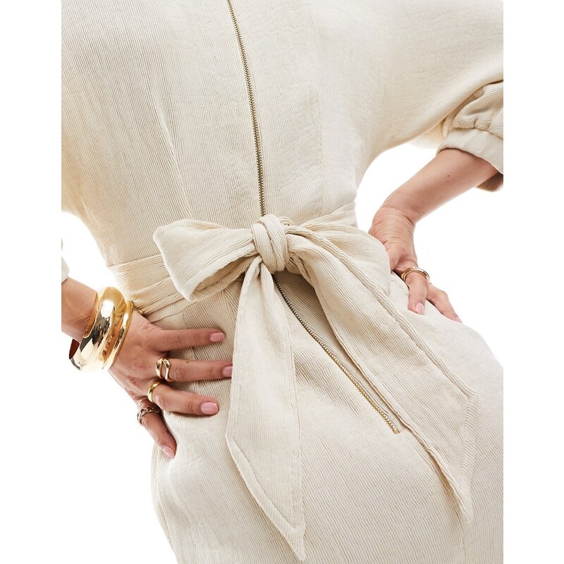 Closet London - Vestito corto stile kimono beige a coste-Neutro