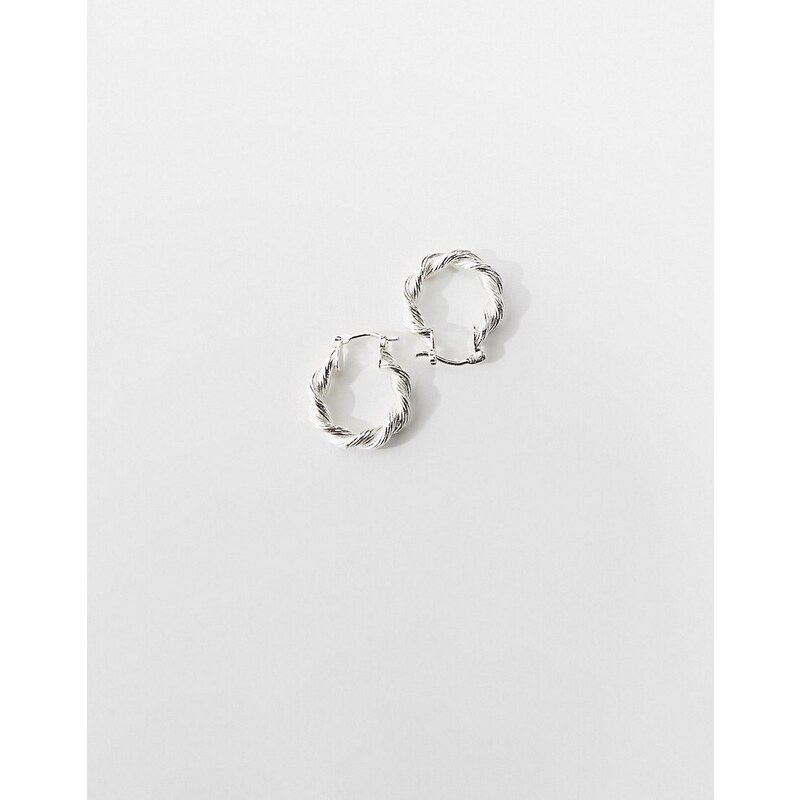 Orelia - Orecchini a cerchio piccolo zigrinati attorcigliati color argento