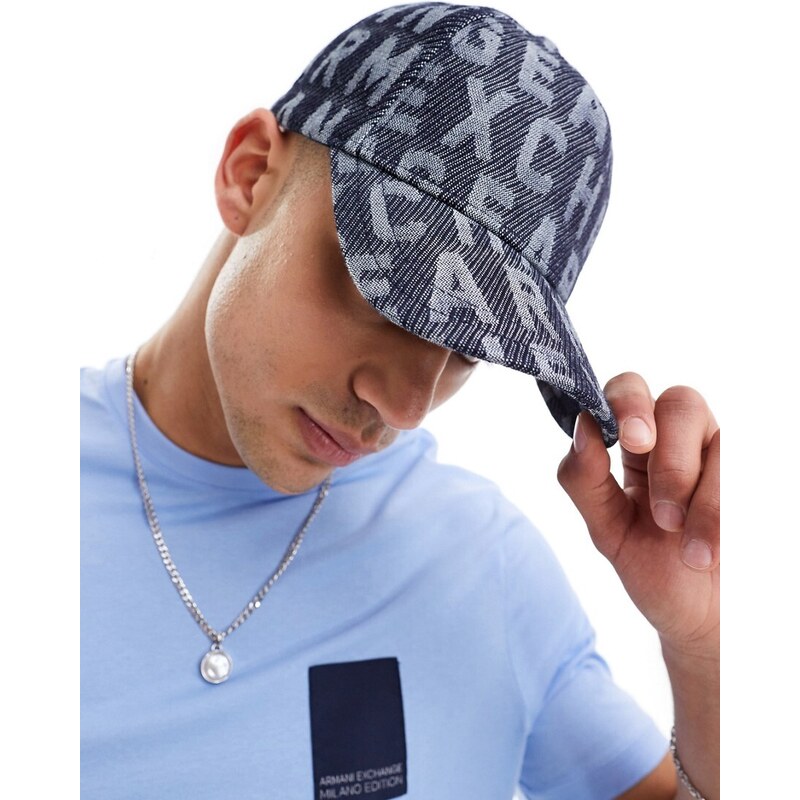 Armani Exchange - Cappellino da baseball in jacquard blu navy con logo