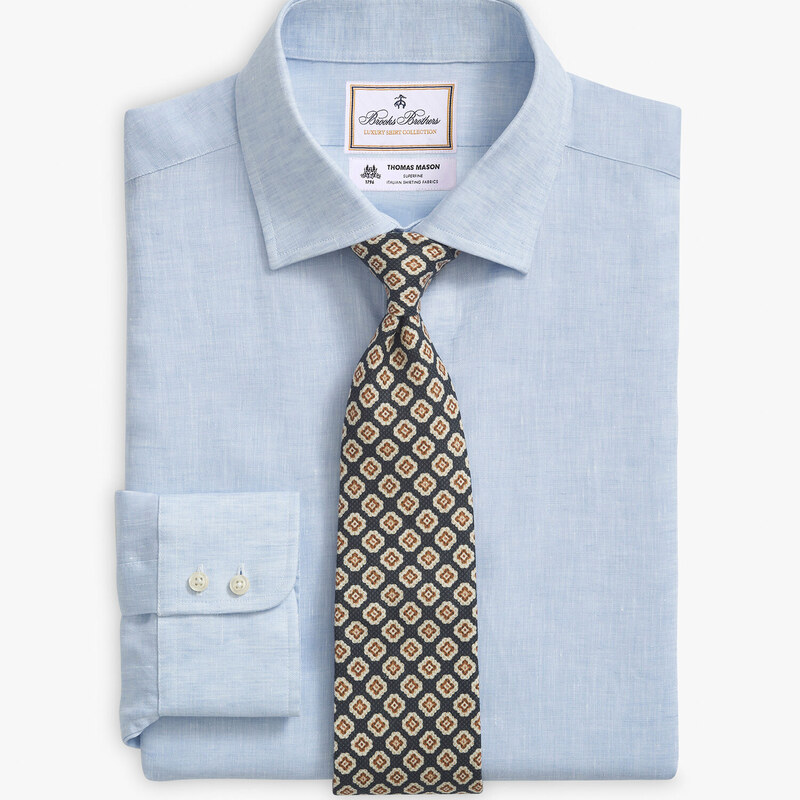 Brooks Brothers Camicia azzurra slim fit Brooks Brothers X Thomas Mason in lino con collo semi francese - male Camicie eleganti Blu chiaro 17
