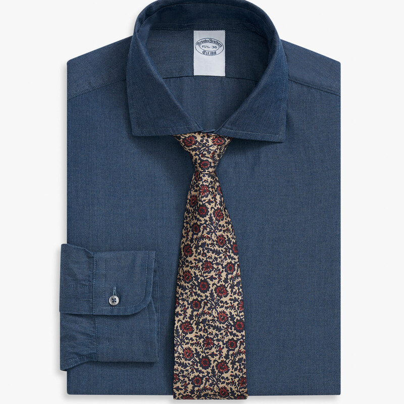 Brooks Brothers Camicia blu regular fit chambray con collo semi francese - male Camicie eleganti Blu 17H