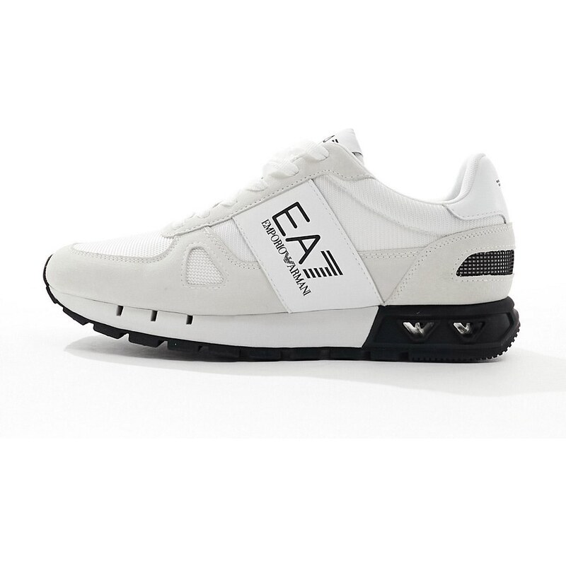 Armani - EA7 - Sneakers bianche e nere in misto camoscio e rete con logo-Bianco