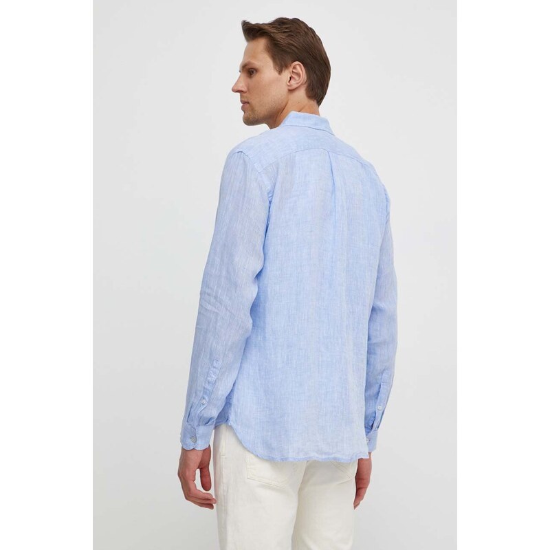 United Colors of Benetton camicia di lino colore blu