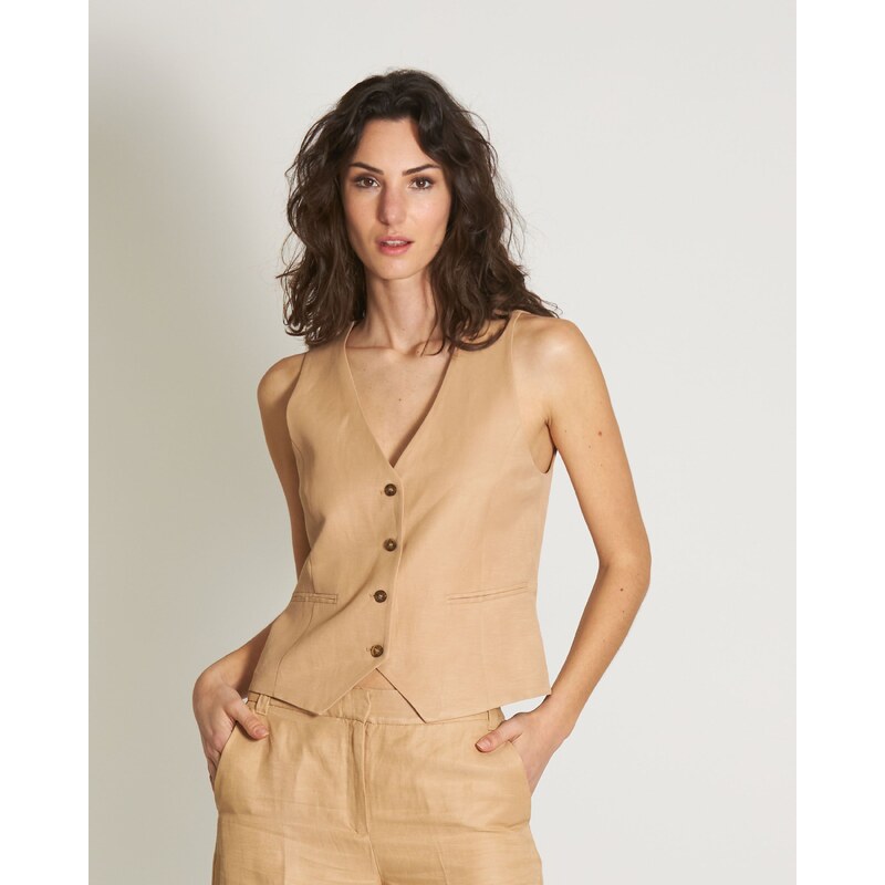 Lalalù Gilet classico in misto lino GLL50PB