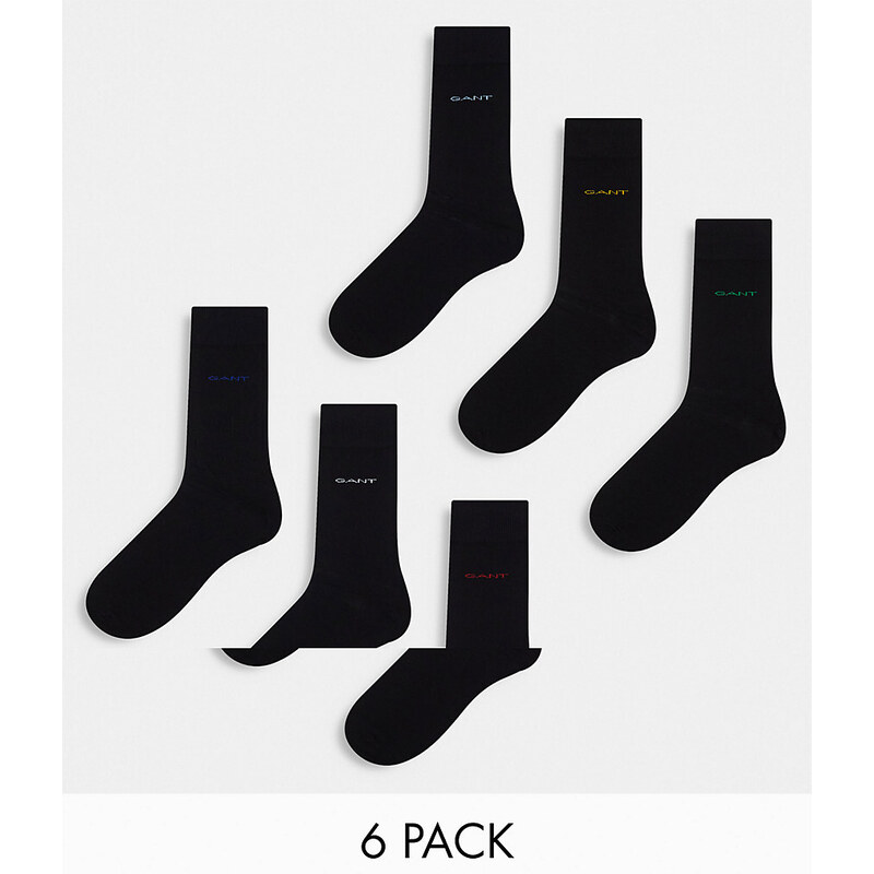 Gant - Confezione da 6 paia di calzini neri con logo-Nero