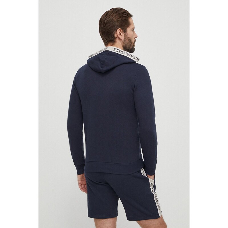 Emporio Armani Underwear felpa lounge colore blu navy con cappuccio con applicazione 111784 4R571