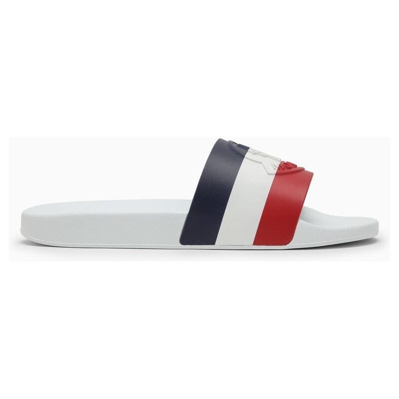 Moncler Slide Basile bianca con fascia tricolore e logo
