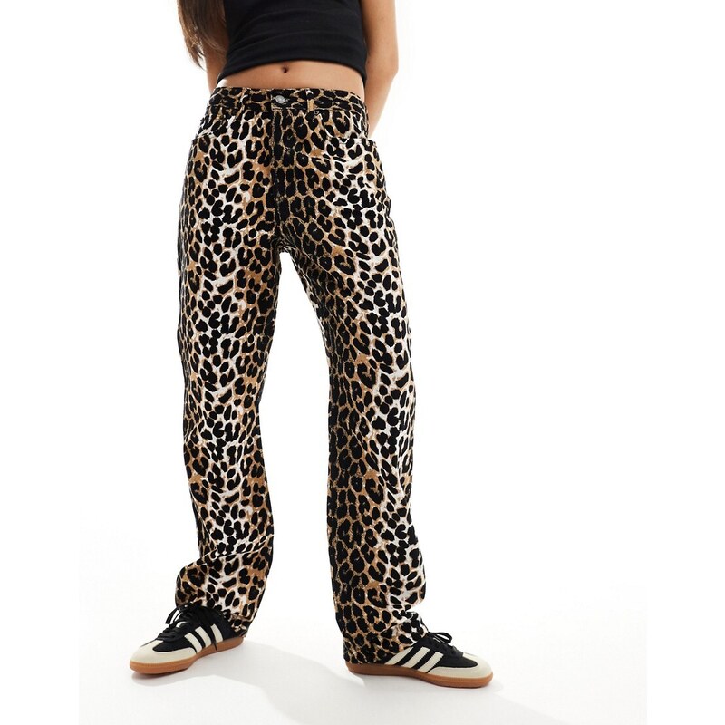 ASOS DESIGN - Jeans dritti anni '90 con stampa leopardata-Multicolore