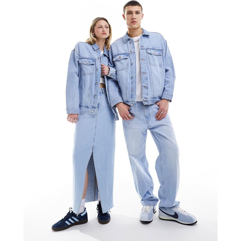 Dr. Denim - Eno - Giacca di jeans unisex oversize in denim consumato lavaggio leggero-Blu