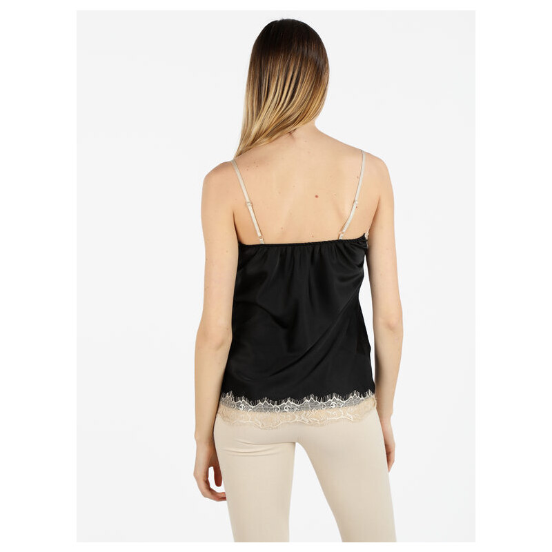 Solada Top Donna Effetto Raso Con Pizzo Tops Nero Taglia Unica