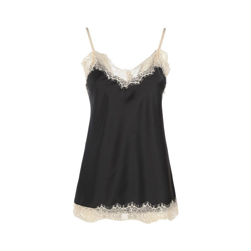 Solada Top Donna Effetto Raso Con Pizzo Tops Nero Taglia Unica