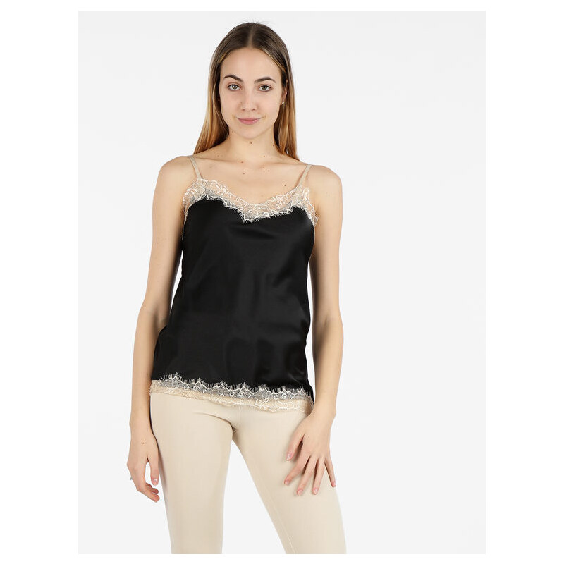 Solada Top Donna Effetto Raso Con Pizzo Tops Nero Taglia Unica