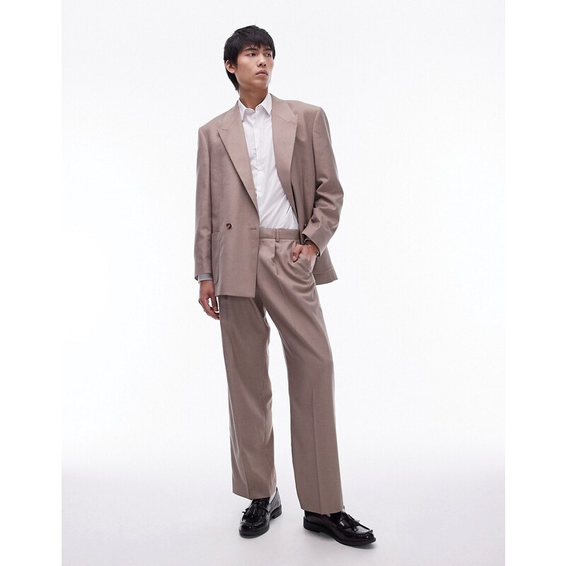 Topman - Pantaloni da abito a fondo ampio color pietra-Neutro