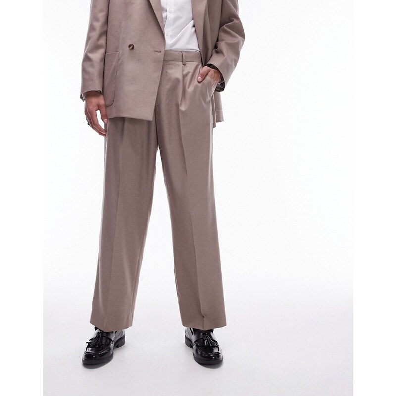 Topman - Pantaloni da abito a fondo ampio color pietra-Neutro