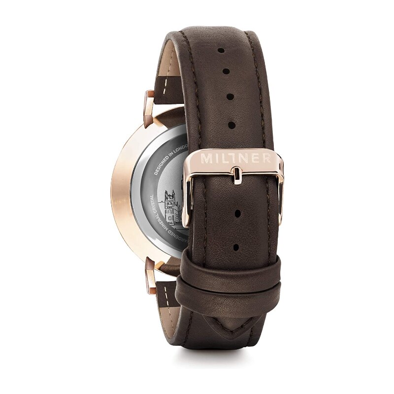 Millner orologio Regents Golden Brown 39mm bianco quarzo acciaio finitura IP oro rosa MLW0036