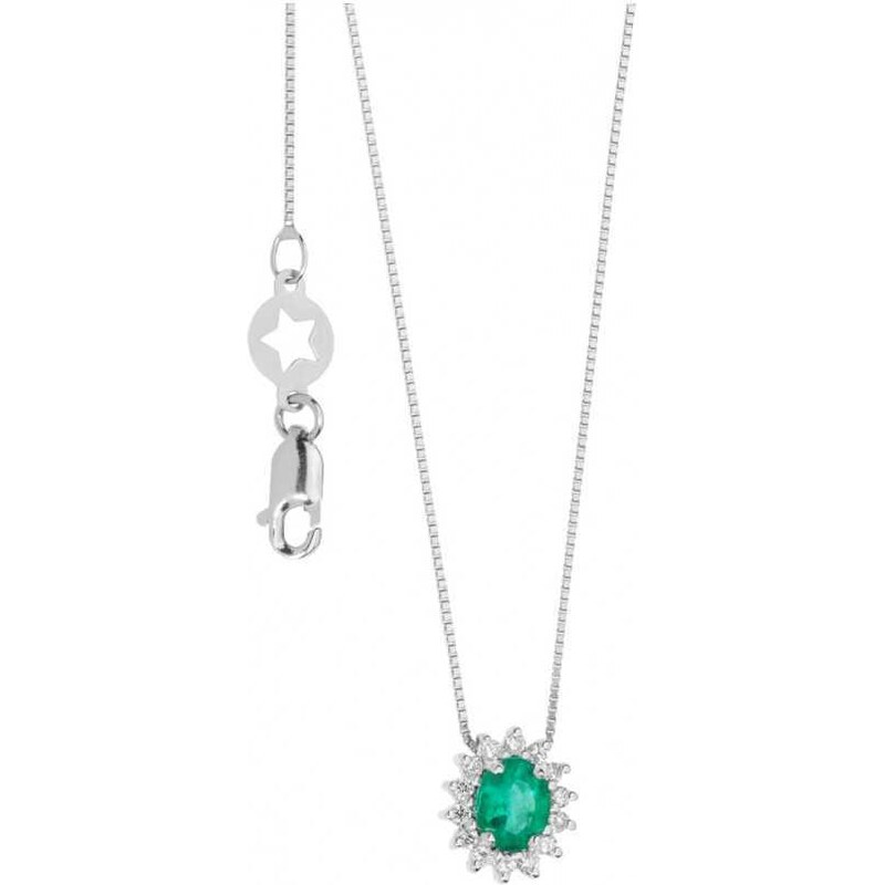 Collana oro bianco con smeraldo e diamanti Comete gioielli Contessa donna GLB 1569