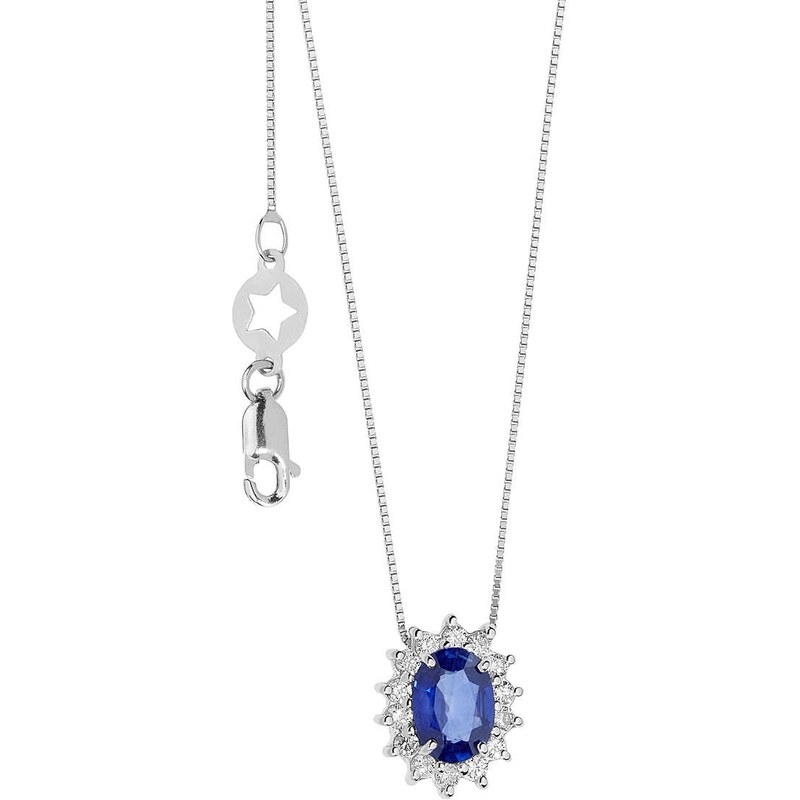Comete Gioielli Collana donna oro bianco e diamanti con zaffiro centrale gioielli Comete Regina glb 1564