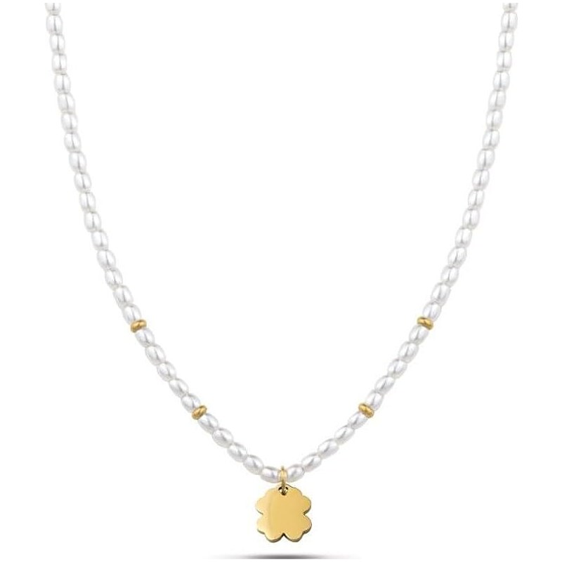 Collana donna gioielli Ops Objects Funny Pearls opscl-844 con ciondolo quadrifoglio dorato