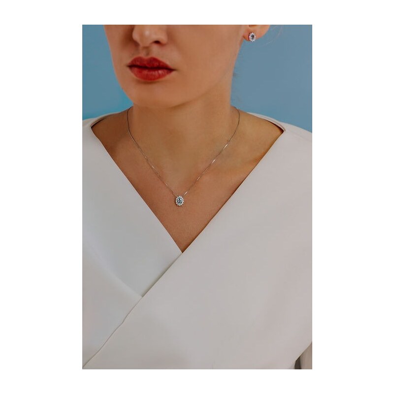 Collana Comete gioielli azzurra prestige donna in oro bianco diamanti e acquamarina GLQ 286