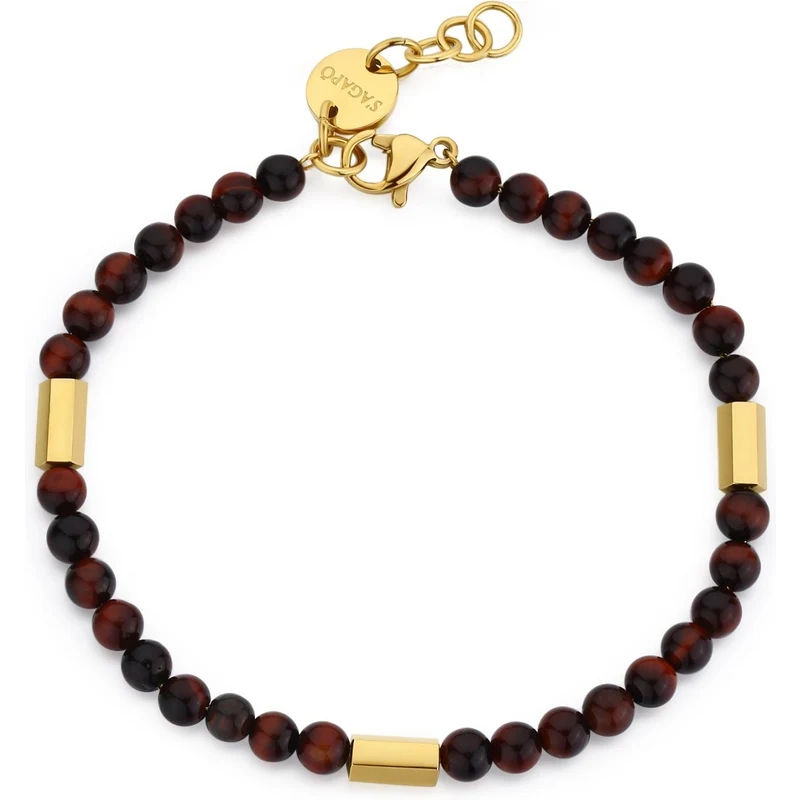 Lucleon Braccialetto Uomo In Pelle E Occhio Di Tigre Rosso - Regolabile Con Perline - Gioiello Elegante Casual E Formale - 3