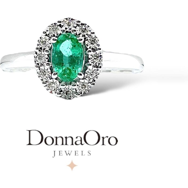 Donnaoro elements Anello donna marchio Donnaoro in oro bianco con smeraldo Ct 0.45 e diamanti lae10093.006
