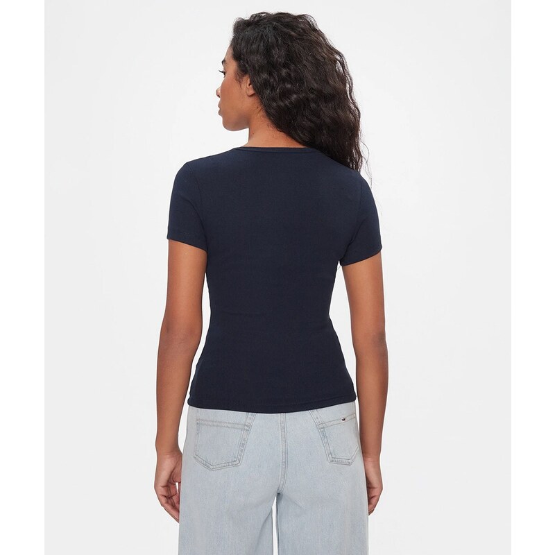 Tommy Jeans T-Shirt Badge Logo Slim Fit Blu Navy Donna