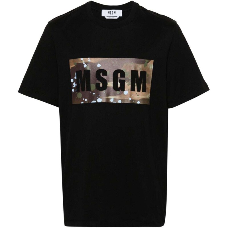 MSGM T-shirt nera con stampa militare rettangolare