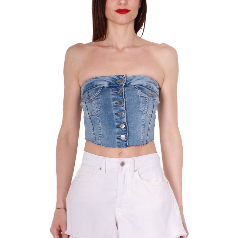 Gas Jeans TOP CROPPED IN JEANS, BLU