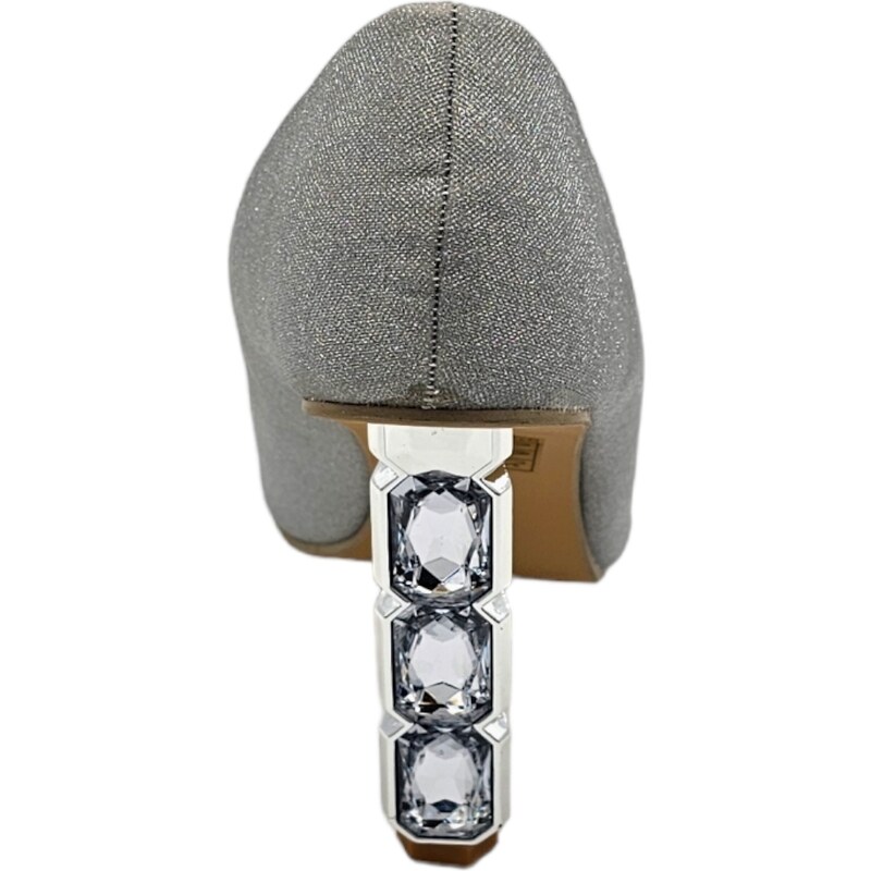 Malu Shoes Decollete a punta donna scarpa elegante glitter argento con tacco gioiello triangolare 10 cm