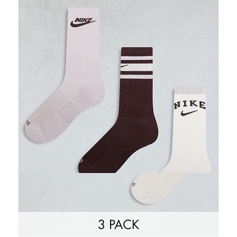Nike Training Nike - Everyday Cushioned Plus - Confezione da 3 paia di calzini ammortizzanti multicolore-Marrone
