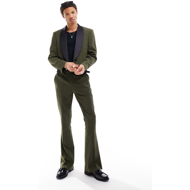 ASOS DESIGN - Pantaloni da abito skinny a zampa verde