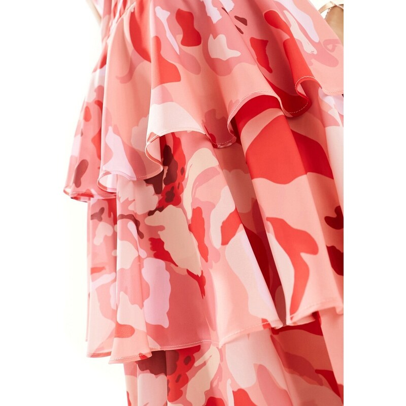 Pretty Lavish - Vestito con gonna al polpaccio a balze con volant rosa a fiori-Multicolore