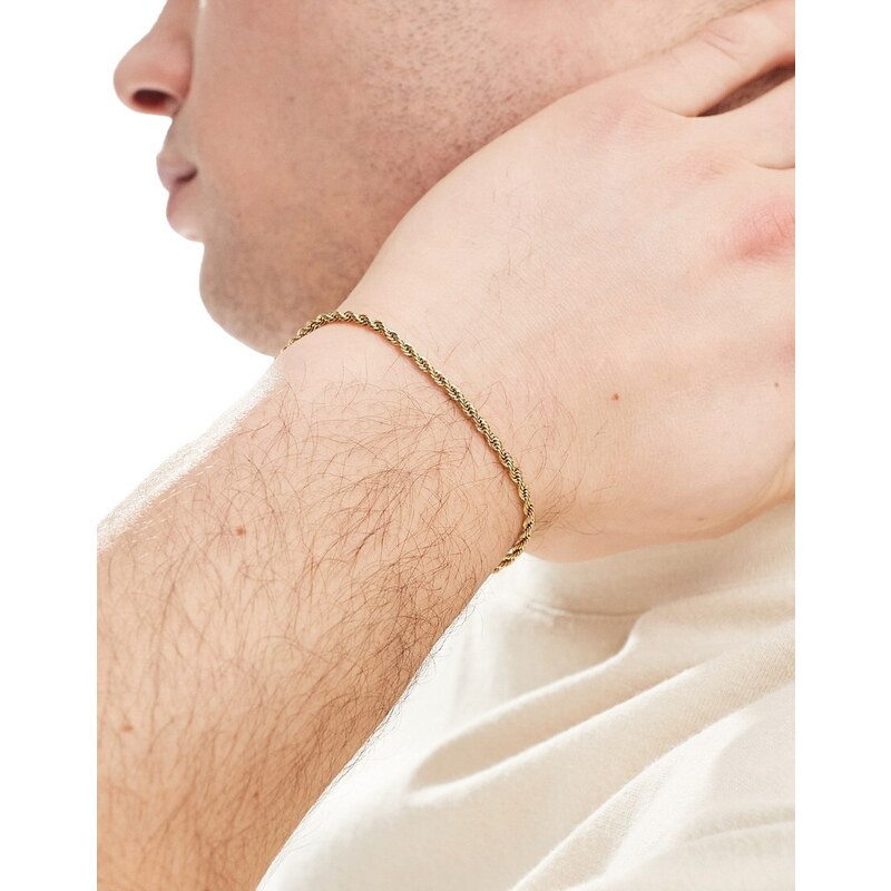 ASOS DESIGN - Bracciale a catenina stile corda in acciaio inossidabile resistente all'acqua dorato-Oro