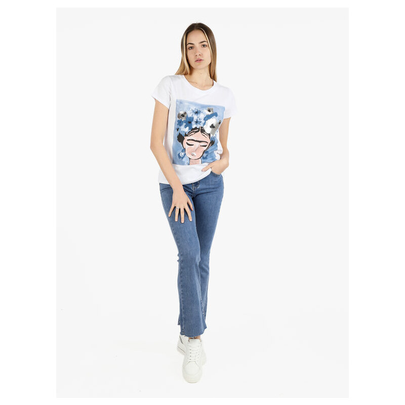 Solada T-shirt Donna In Cotone Con Stampa Manica Corta Blu Taglia Unica
