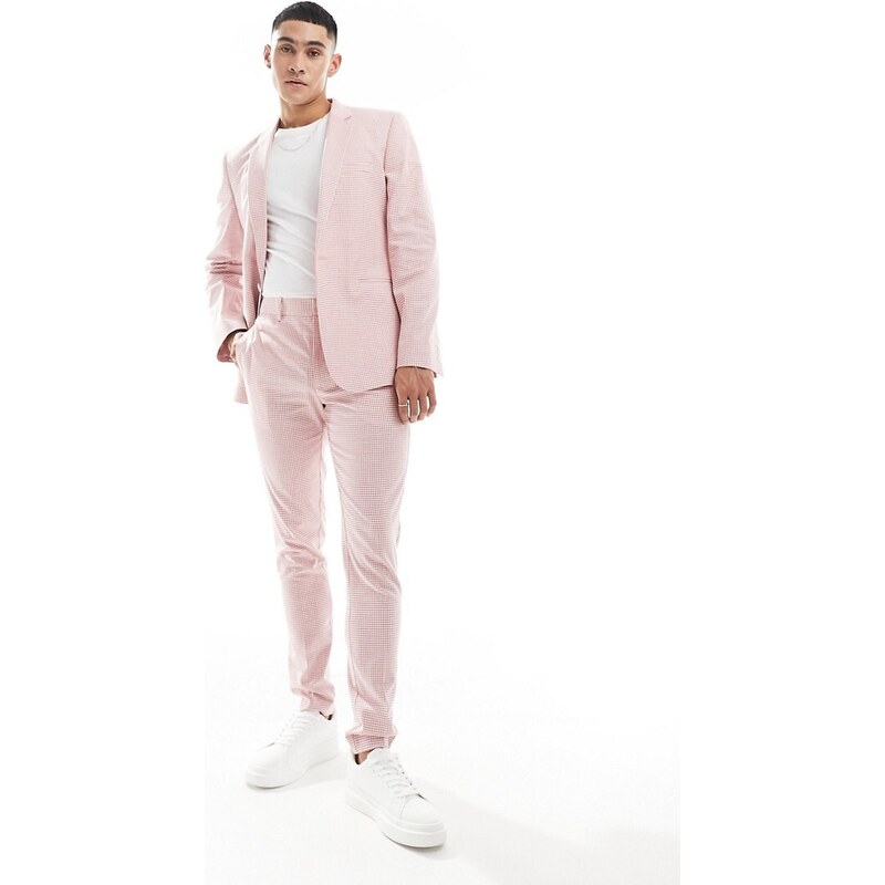 ASOS DESIGN - Pantaloni da abito skinny rosa a quadretti