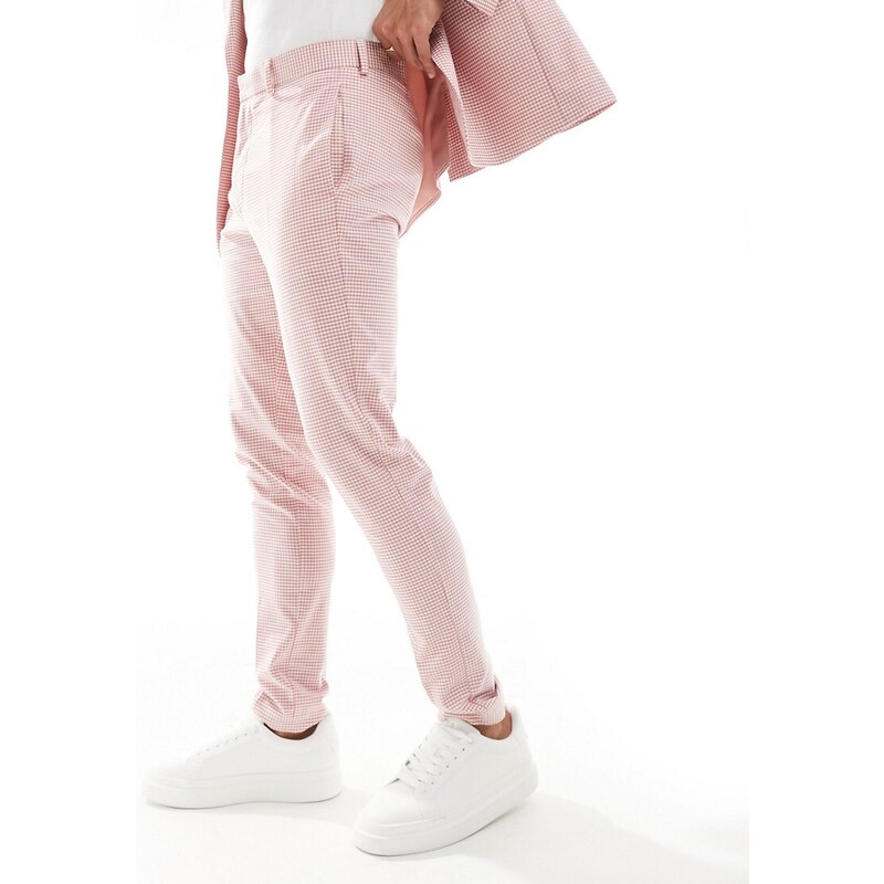 ASOS DESIGN - Pantaloni da abito skinny rosa a quadretti