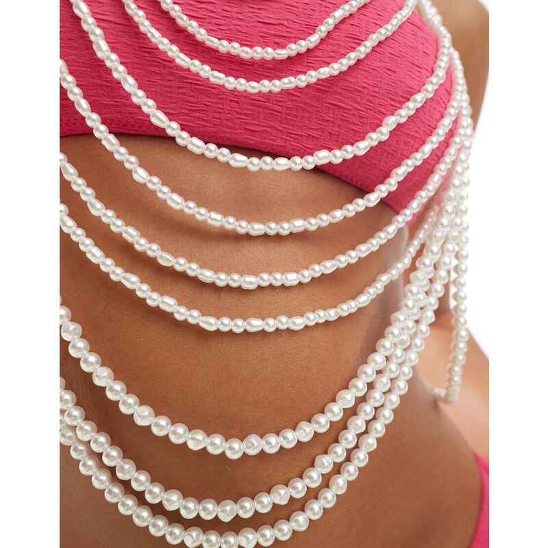 ASOS DESIGN - Imbracatura per il corpo con perle d'acqua dolce sintetiche a strati-Bianco