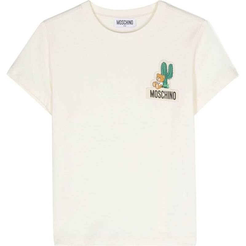 MOSCHINO KIDS T-shirt bianca patch cactus