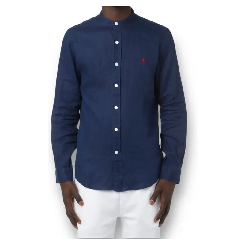 Camicia Azzurra Ralph Lauren Uomo Lino Camicia In Lino Alla